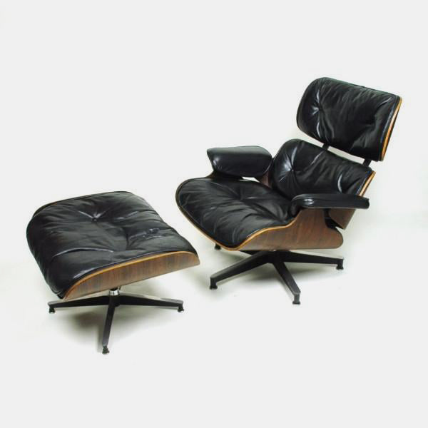 SOLD 1956 Herman Miller Eames Lounge Chair w Ottoman Boot Glides 3 Screws