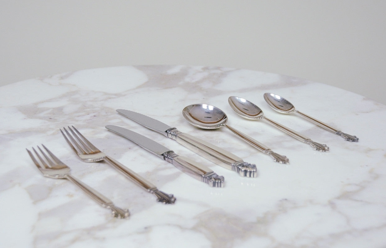 SOLD Georg Jensen Acanthus Luncheon 7 Piece Service For 12 Sterling Denmark 84 Pieces