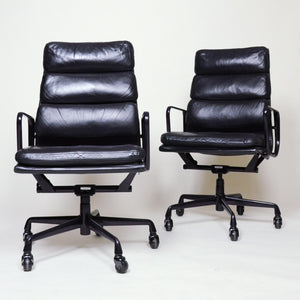 SOLD Black and Eggplant Eames Herman Miller Soft Pad High Back Aluminum Group Chairs 3 Available