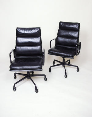 SOLD Black and Eggplant Eames Herman Miller Soft Pad High Back Aluminum Group Chairs 3 Available