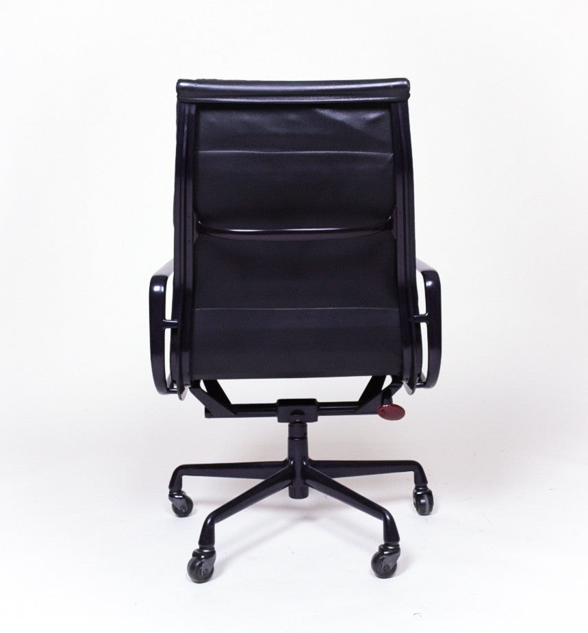 SOLD Black and Eggplant Eames Herman Miller Soft Pad High Back Aluminum Group Chairs 3 Available