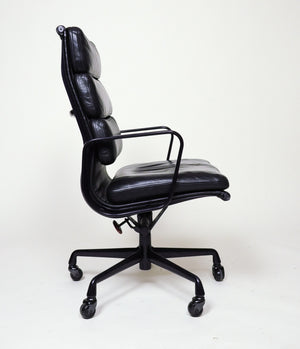 SOLD Black and Eggplant Eames Herman Miller Soft Pad High Back Aluminum Group Chairs 3 Available