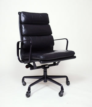 SOLD Black and Eggplant Eames Herman Miller Soft Pad High Back Aluminum Group Chairs 3 Available