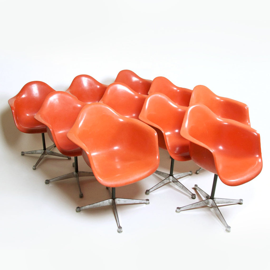 SOLD Extremely Rare 1969 Original Eames Herman Miller Matching Set of 10 Dining Chairs Orange/Red