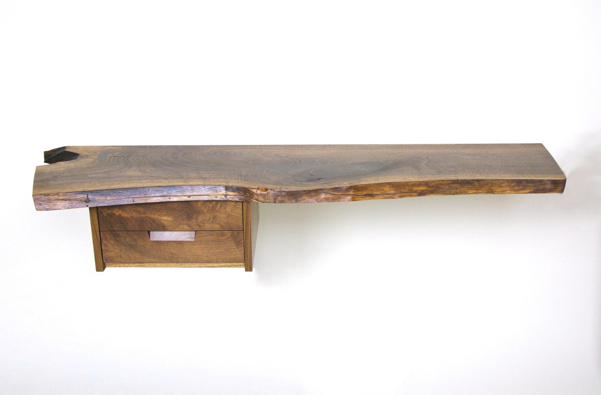 SOLD Authentic George Nakashima Studio Mira Nakashima Hanging 2-Drawer Shelf Black Walnut