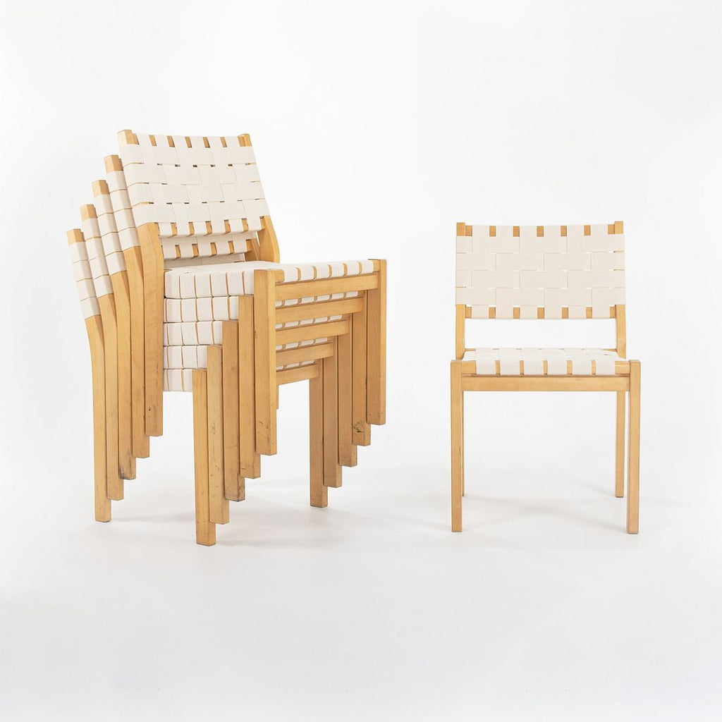 SOLD 1970s Set of Six 611 Stacking Chairs by Aino and Alvar Aalto for Artek in Birch with New Webbing