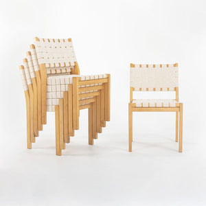 SOLD 1970s Set of Six 611 Stacking Chairs by Aino and Alvar Aalto for Artek in Birch with New Webbing