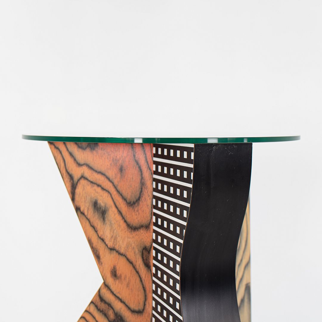 SOLD 1985 Ivory Pedestal by Ettore Sottsass for Memphis Milano in Wood, Laminate, and Glass