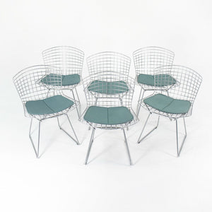 SOLD 2000s Set of Six Bertoia Side Chairs by Harry Bertoia for Knoll in Satin Chromed Steel and Fabric