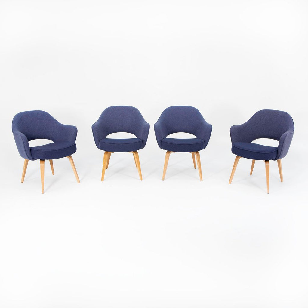 SOLD 2019 Model 71A Executive Arm Chairs by Eero Saarinen for Knoll in Blue Fabric with Oak Legs 11x Available