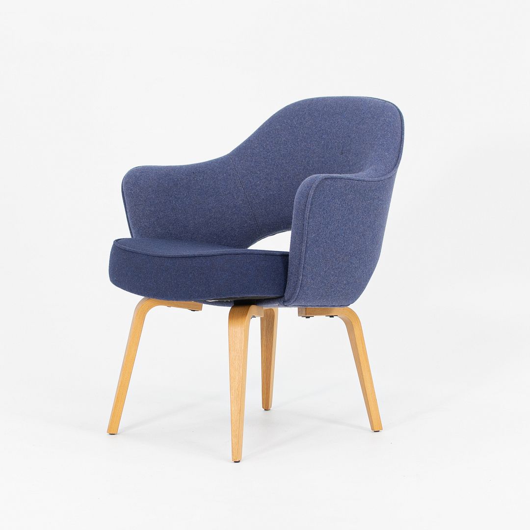 SOLD 2019 Model 71A Executive Arm Chairs by Eero Saarinen for Knoll in Blue Fabric with Oak Legs 11x Available