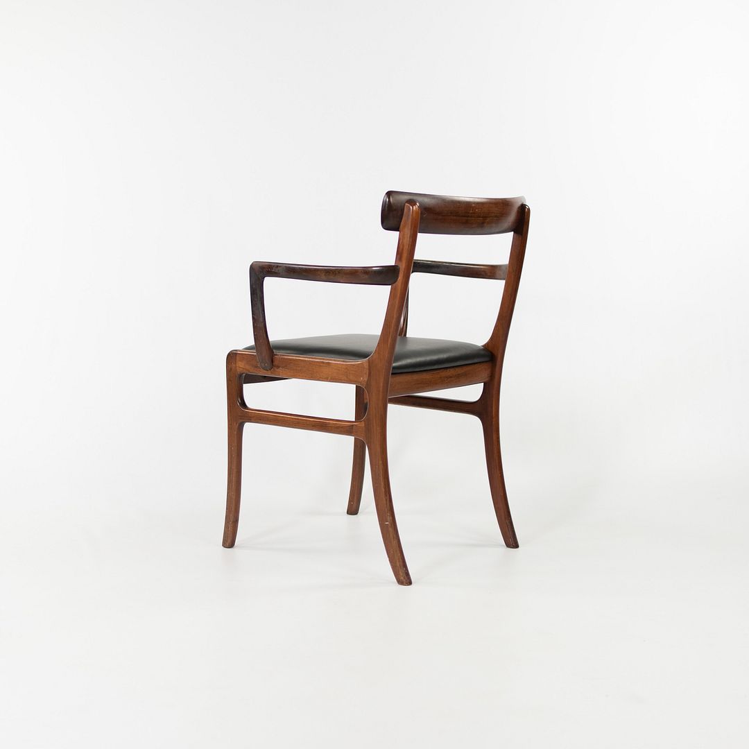 SOLD 1970s Set of Eight Rungstelund Chairs by Ole Wanscher for Poul Jeppesen in Brazilian Rosewood and Black Leather