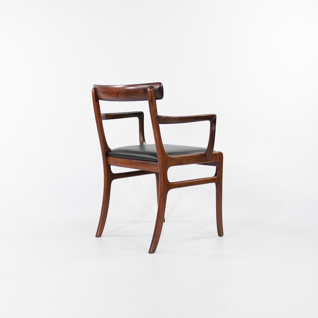 SOLD 1970s Set of Eight Rungstelund Chairs by Ole Wanscher for Poul Jeppesen in Brazilian Rosewood and Black Leather