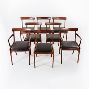 SOLD 1970s Set of Eight Rungstelund Chairs by Ole Wanscher for Poul Jeppesen in Brazilian Rosewood and Black Leather