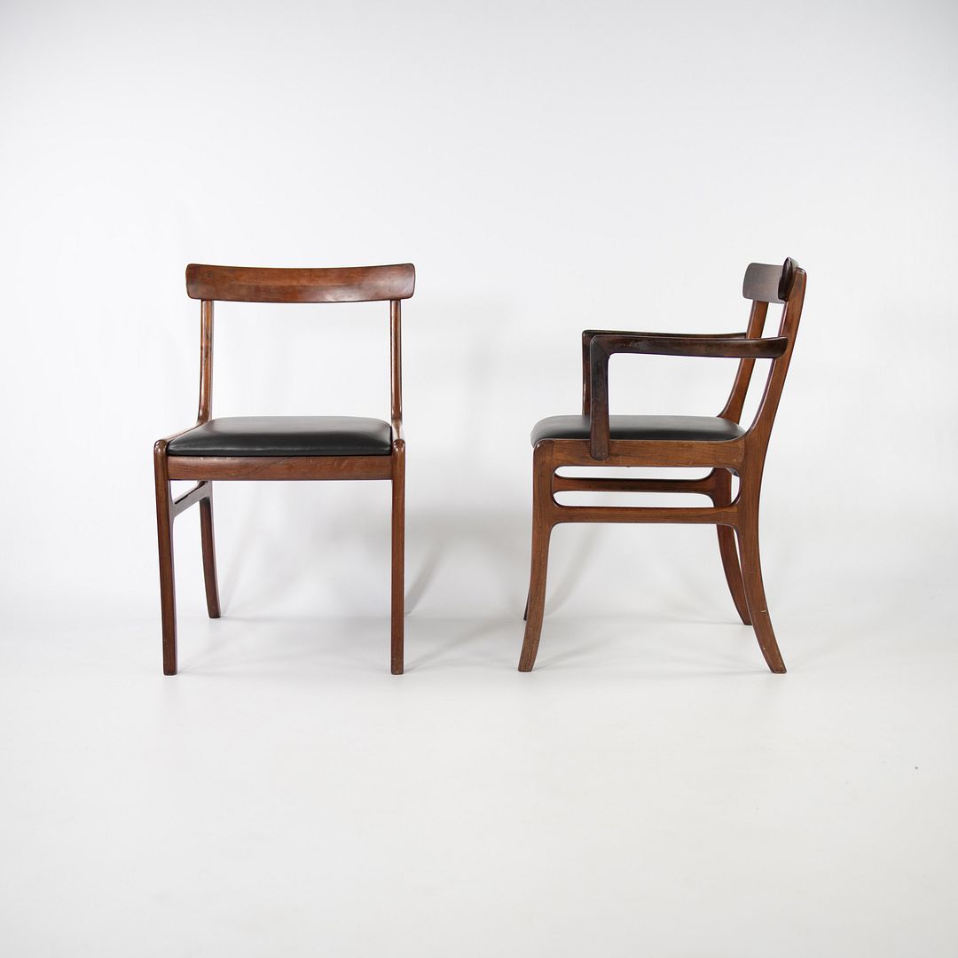 SOLD 1970s Set of Eight Rungstelund Chairs by Ole Wanscher for Poul Jeppesen in Brazilian Rosewood and Black Leather