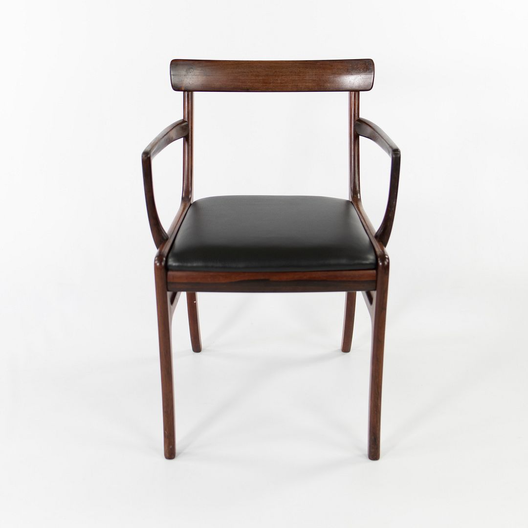 SOLD 1970s Set of Eight Rungstelund Chairs by Ole Wanscher for Poul Jeppesen in Brazilian Rosewood and Black Leather