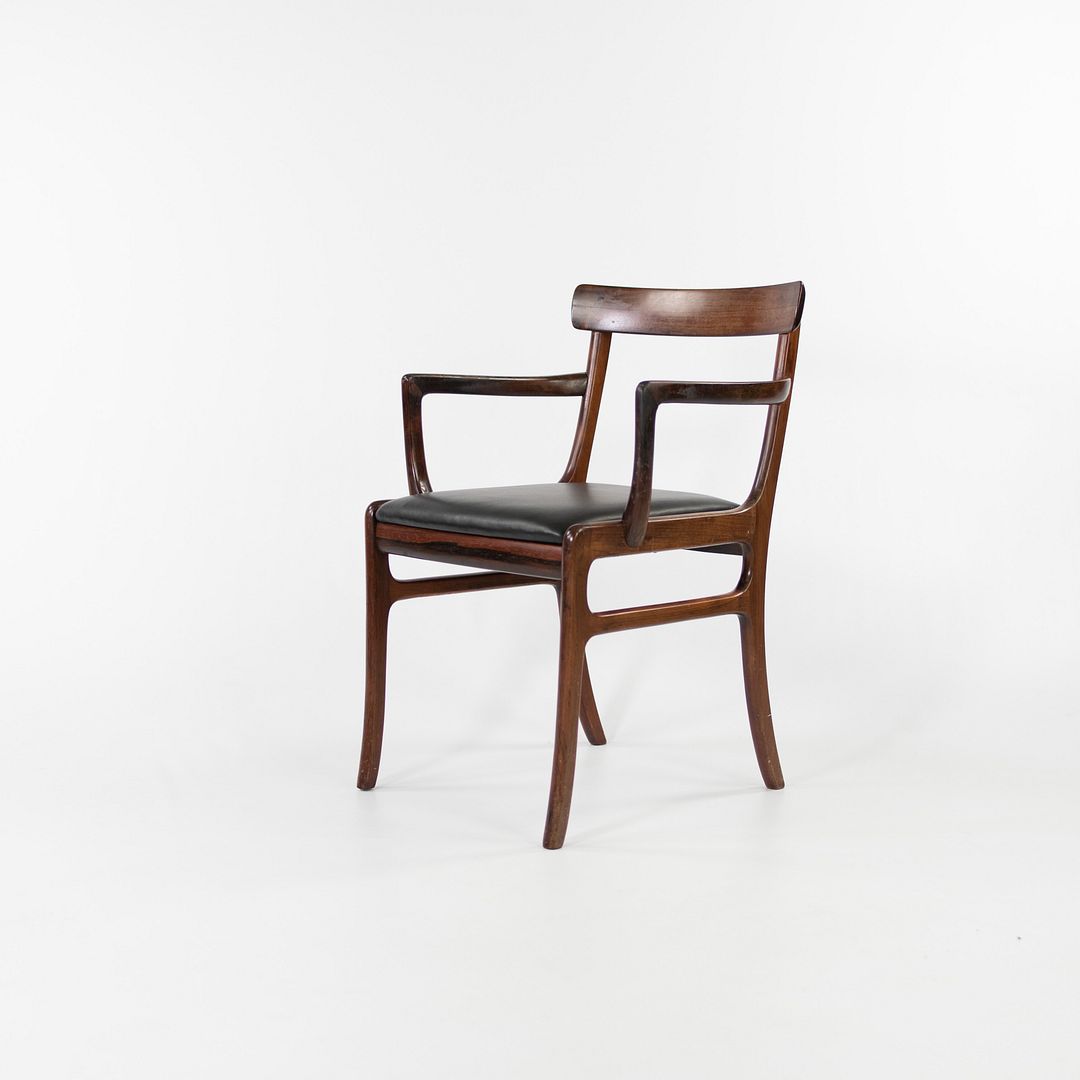 SOLD 1970s Set of Eight Rungstelund Chairs by Ole Wanscher for Poul Jeppesen in Brazilian Rosewood and Black Leather