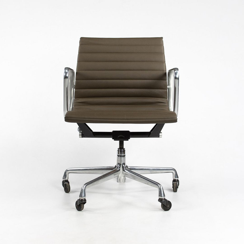 SOLD 2010s Eames Aluminum Group Management Chair by Charles and Ray Eames for Herman Miller in Brown Leather