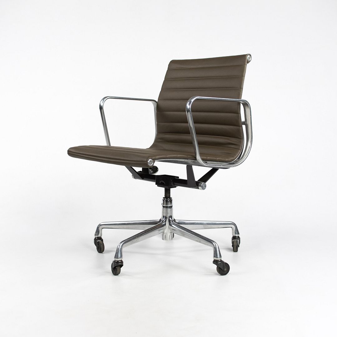 SOLD 2010s Eames Aluminum Group Management Chair by Charles and Ray Eames for Herman Miller in Brown Leather