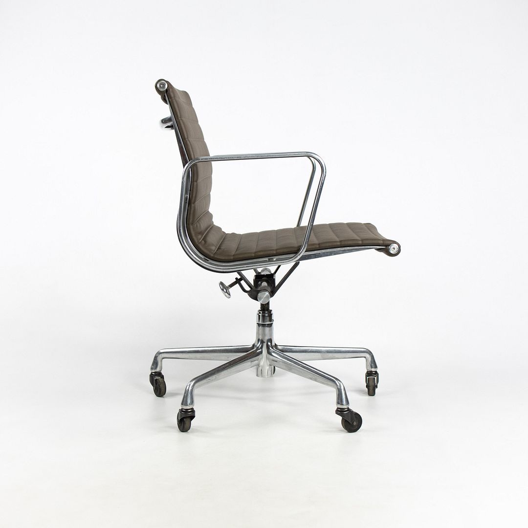 SOLD 2010s Eames Aluminum Group Management Chair by Charles and Ray Eames for Herman Miller in Brown Leather