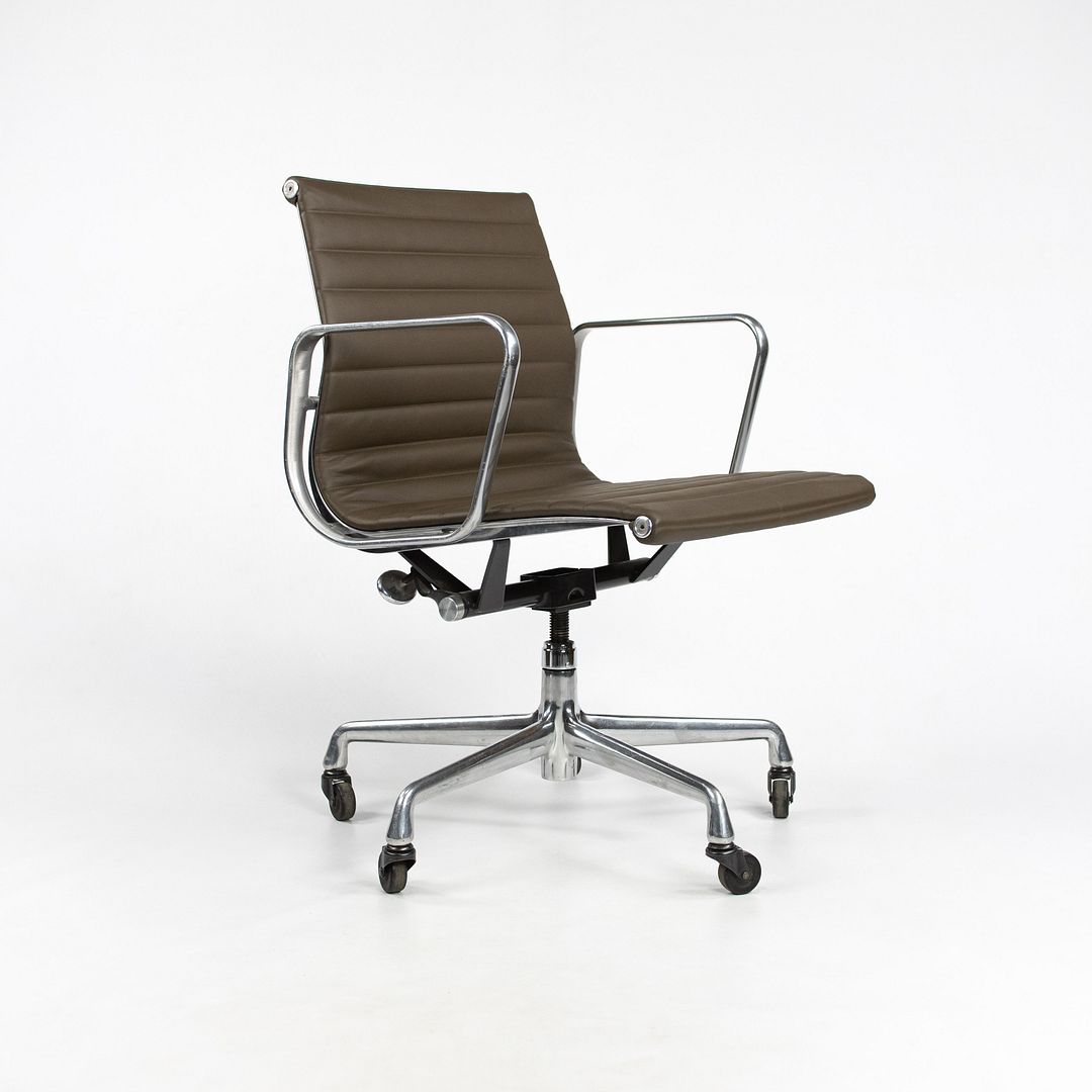 SOLD 2010s Eames Aluminum Group Management Chair by Charles and Ray Eames for Herman Miller in Brown Leather