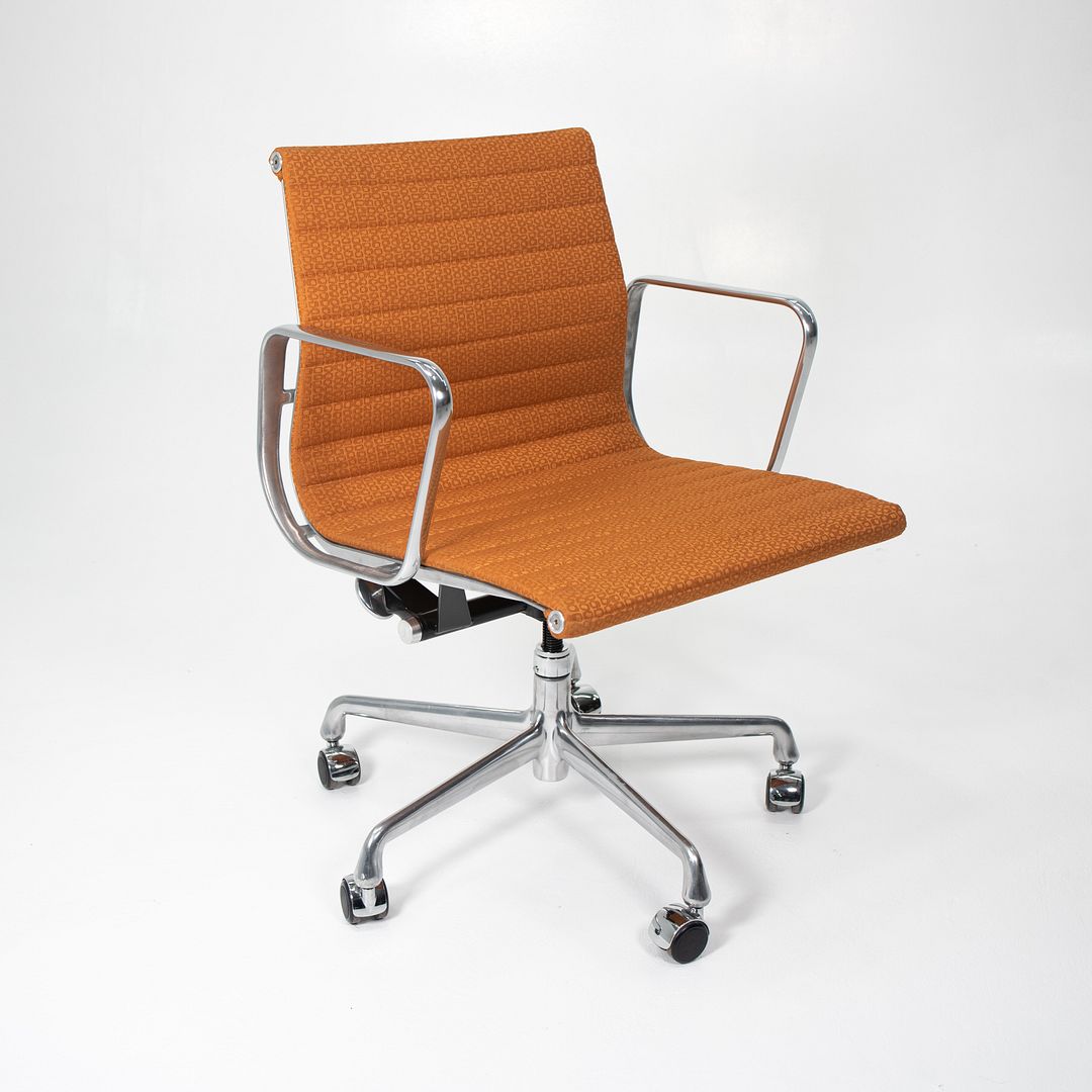 SOLD 2015 Eames Aluminum Group Management Chair by Charles and Ray Eames for Herman Miller in Orange Coil Fabric