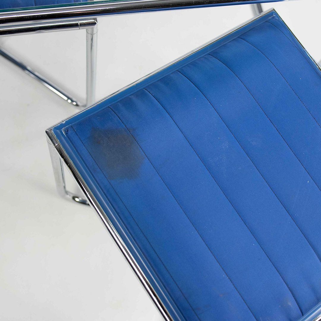 SOLD 1970s Bauhaus Influenced Flip-top Stool and Table Set in Blue Fabric and Glass