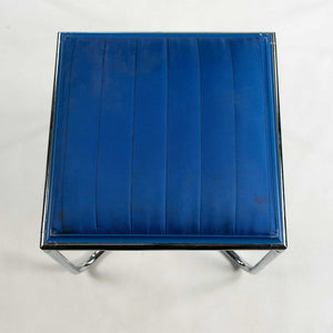 SOLD 1970s Bauhaus Influenced Flip-top Stool and Table Set in Blue Fabric and Glass