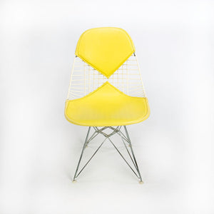 1958 Set of Four DKR-2 Wire Dining Chairs by Charles and Ray Eames for Herman Miller with Yellow Naugahyde Pads