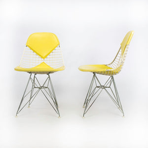 1958 Set of Four DKR-2 Wire Dining Chairs by Charles and Ray Eames for Herman Miller with Yellow Naugahyde Pads