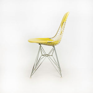 1958 Set of Four DKR-2 Wire Dining Chairs by Charles and Ray Eames for Herman Miller with Yellow Naugahyde Pads