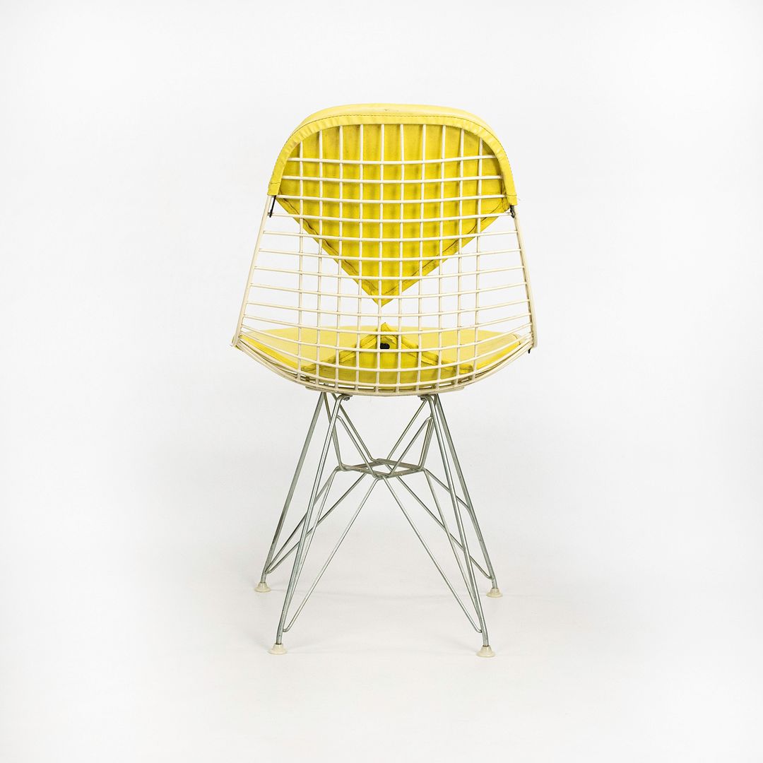 1958 Set of Four DKR-2 Wire Dining Chairs by Charles and Ray Eames for Herman Miller with Yellow Naugahyde Pads