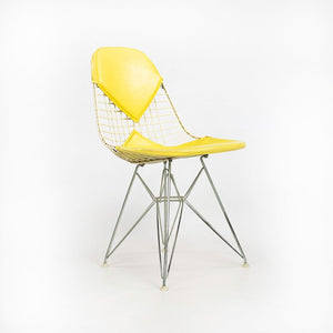 1958 Set of Four DKR-2 Wire Dining Chairs by Charles and Ray Eames for Herman Miller with Yellow Naugahyde Pads