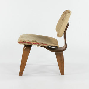 SOLD 1946 LCW Lounge Chair By Charles And Ray Eames For Evans Products Company with Rare Fabric