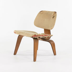 SOLD 1946 LCW Lounge Chair By Charles And Ray Eames For Evans Products Company with Rare Fabric