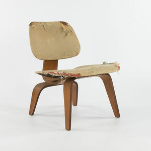 SOLD 1946 LCW Lounge Chair By Charles And Ray Eames For Evans Products Company with Rare Fabric